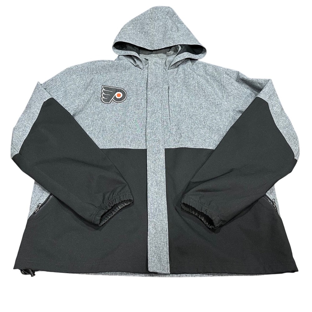 NHL Philadelphia Flyers Hooded Jacket Gray Black Full Zip Windbreaker Mens XXL